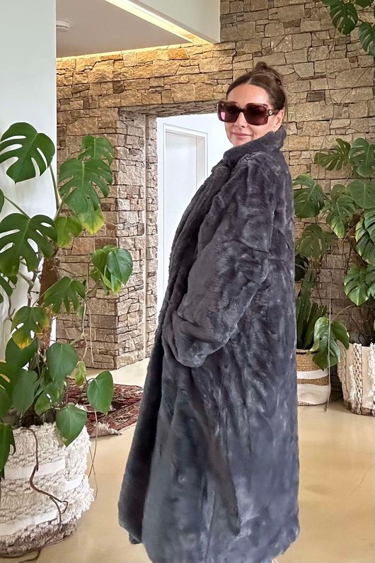 Laundry B Mara Luxury Faux Fur Long Coat Storm Grey -